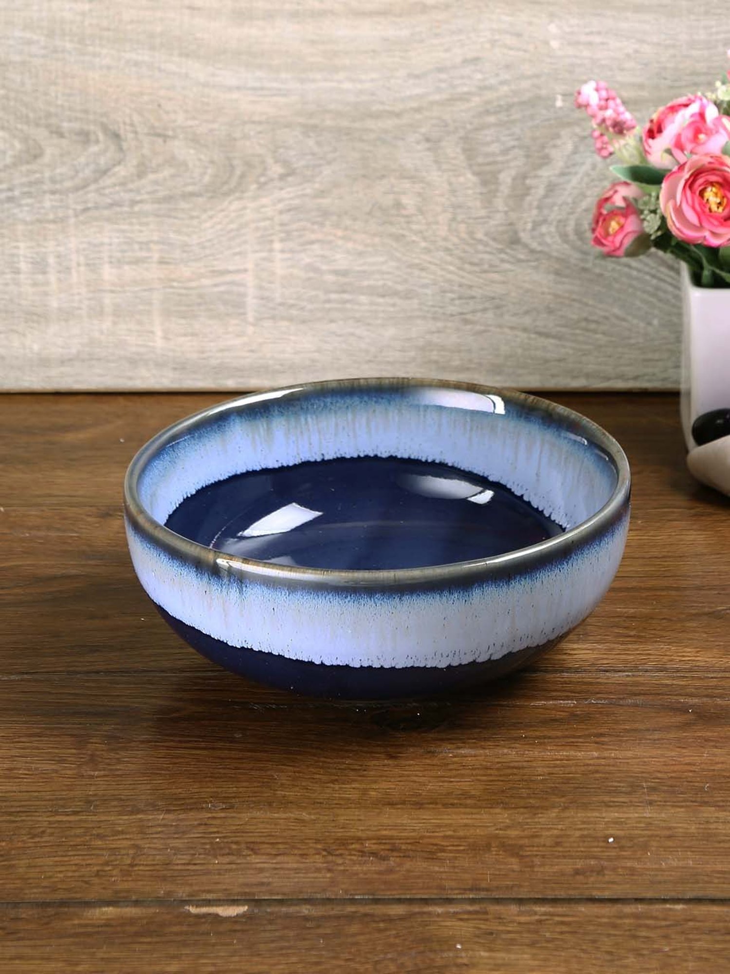Aapno Rajasthan Navy Ceramic 18.5 cm Serving Bowl - Set of 1