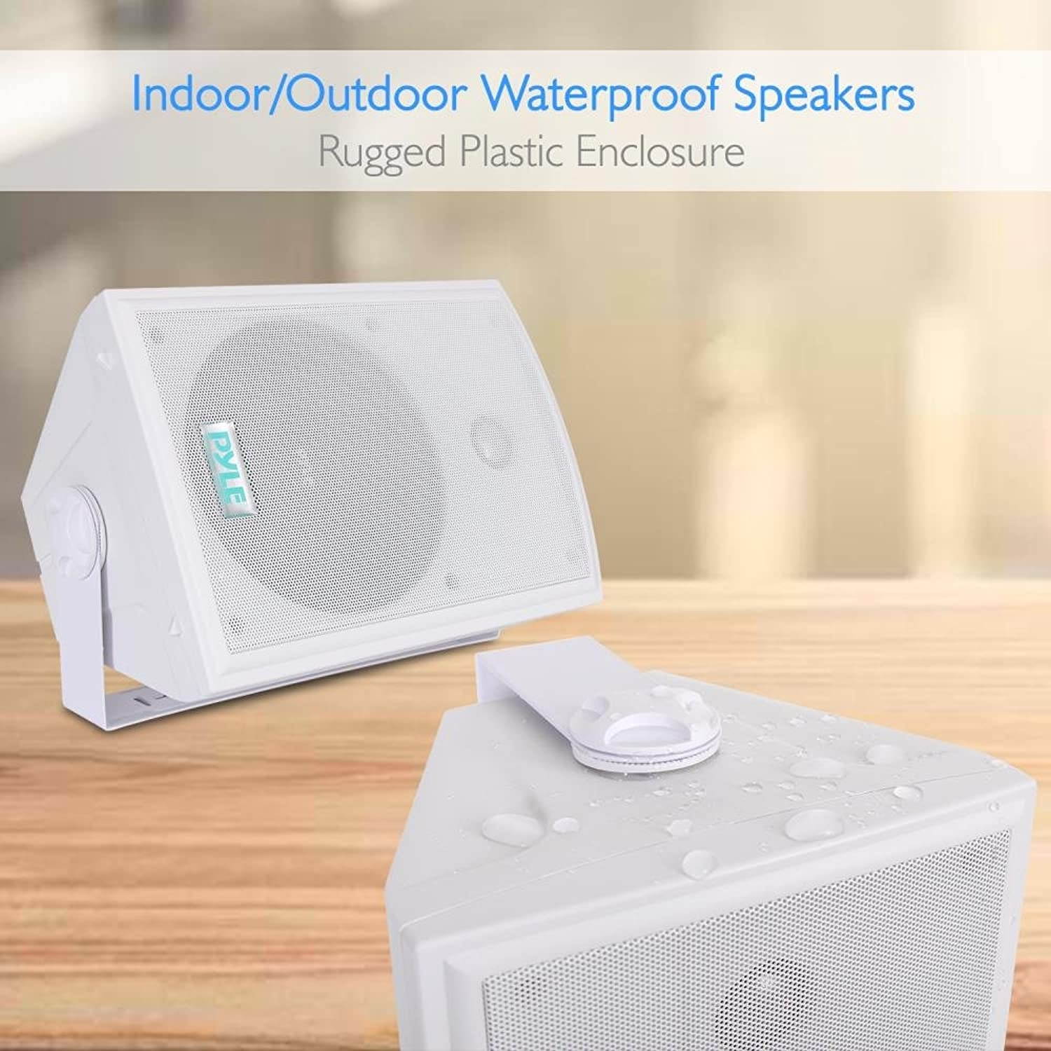 Dual Waterproof Outdoor Speaker System - 6.5 Inch Pair of Weatherproof Wall or Ceiling Mounted White Speakers w/Heavy Duty Grill, Universal Mount - for Use in The Pool, Patio or Indoor - Pyle PDWR63