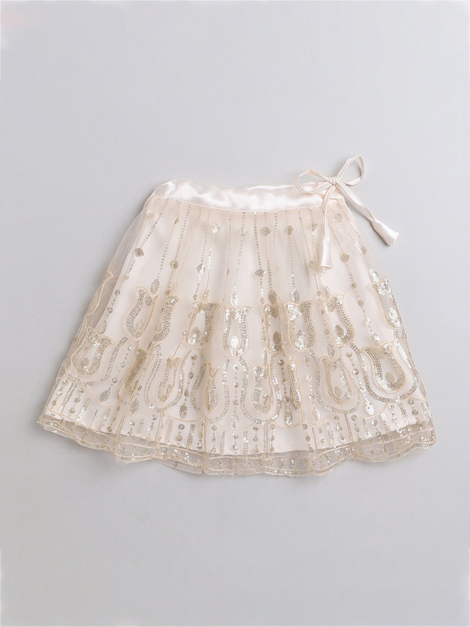 Many Frocks Kids Cream Embellished Lehenga, Choli with Dupatta