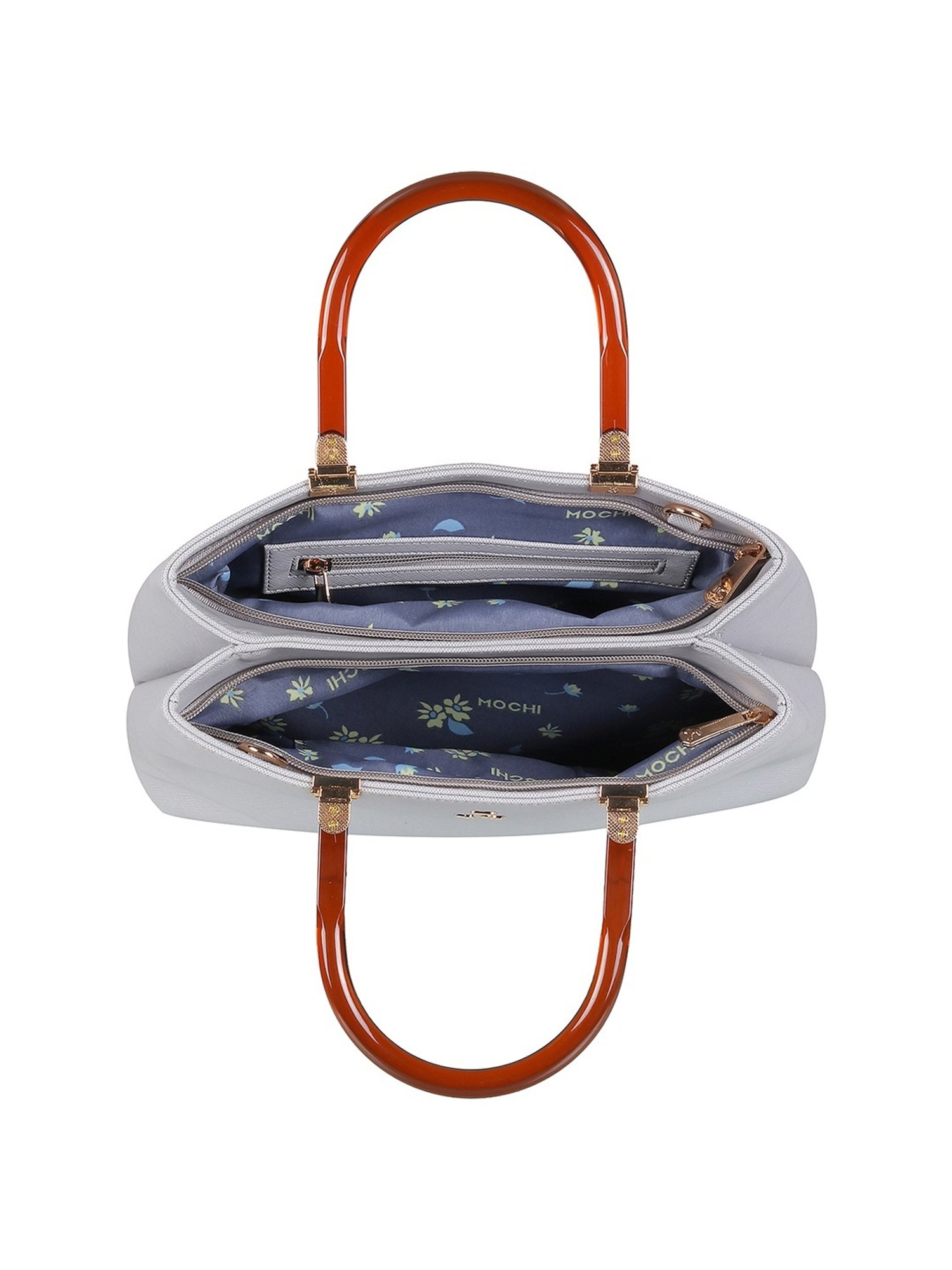 Mochi Grey Synthetic Textured Handbag