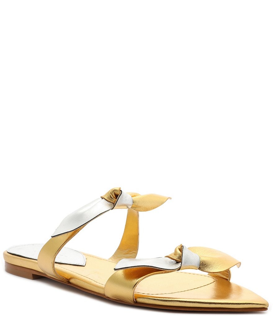 Schutz Elora Flat Bow Knot Metallic Leather Sandals