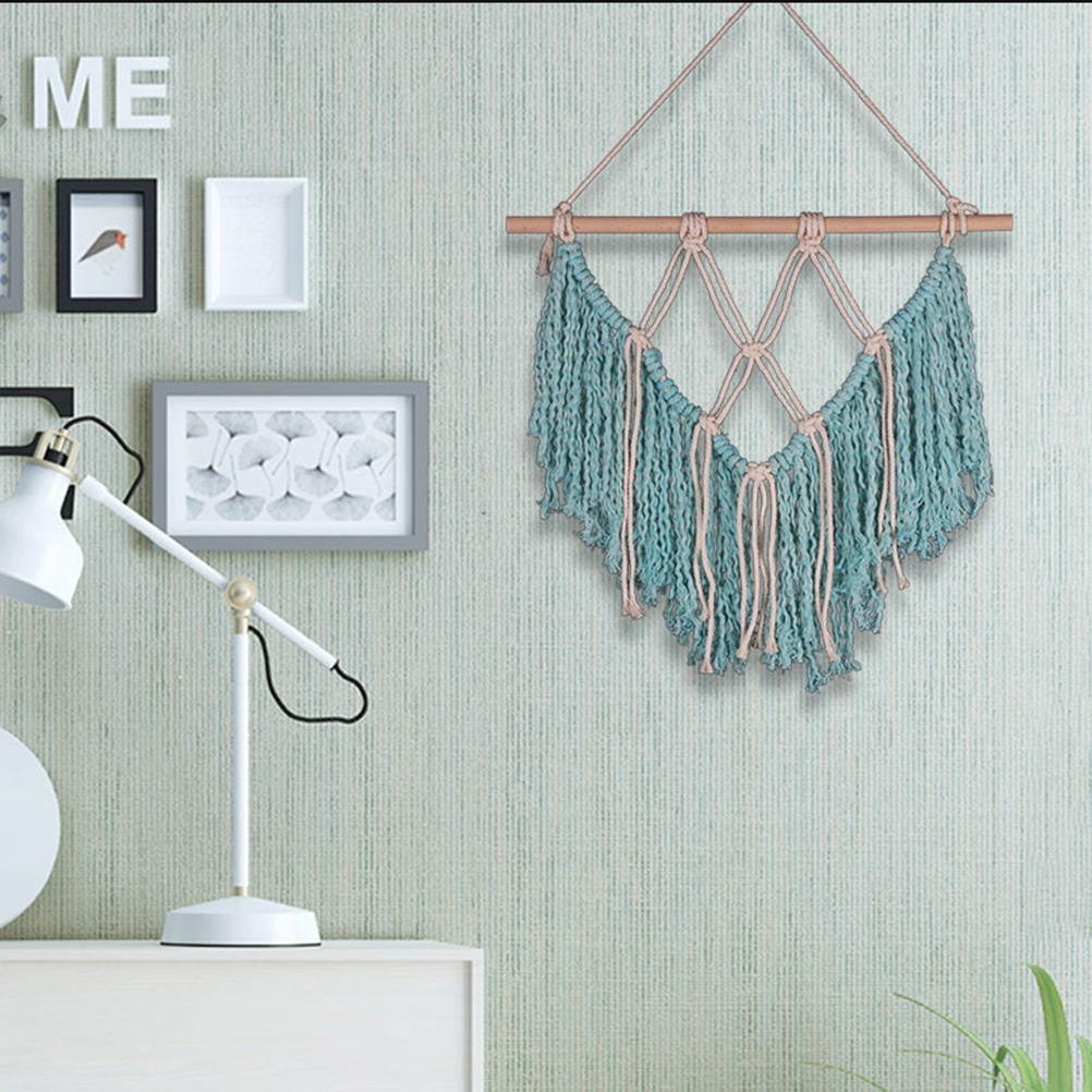 Handmade Tassel Wall Hanging Tapestry Ornament Craft Indoor Home Hanging Decor 40x45cm (Blue)