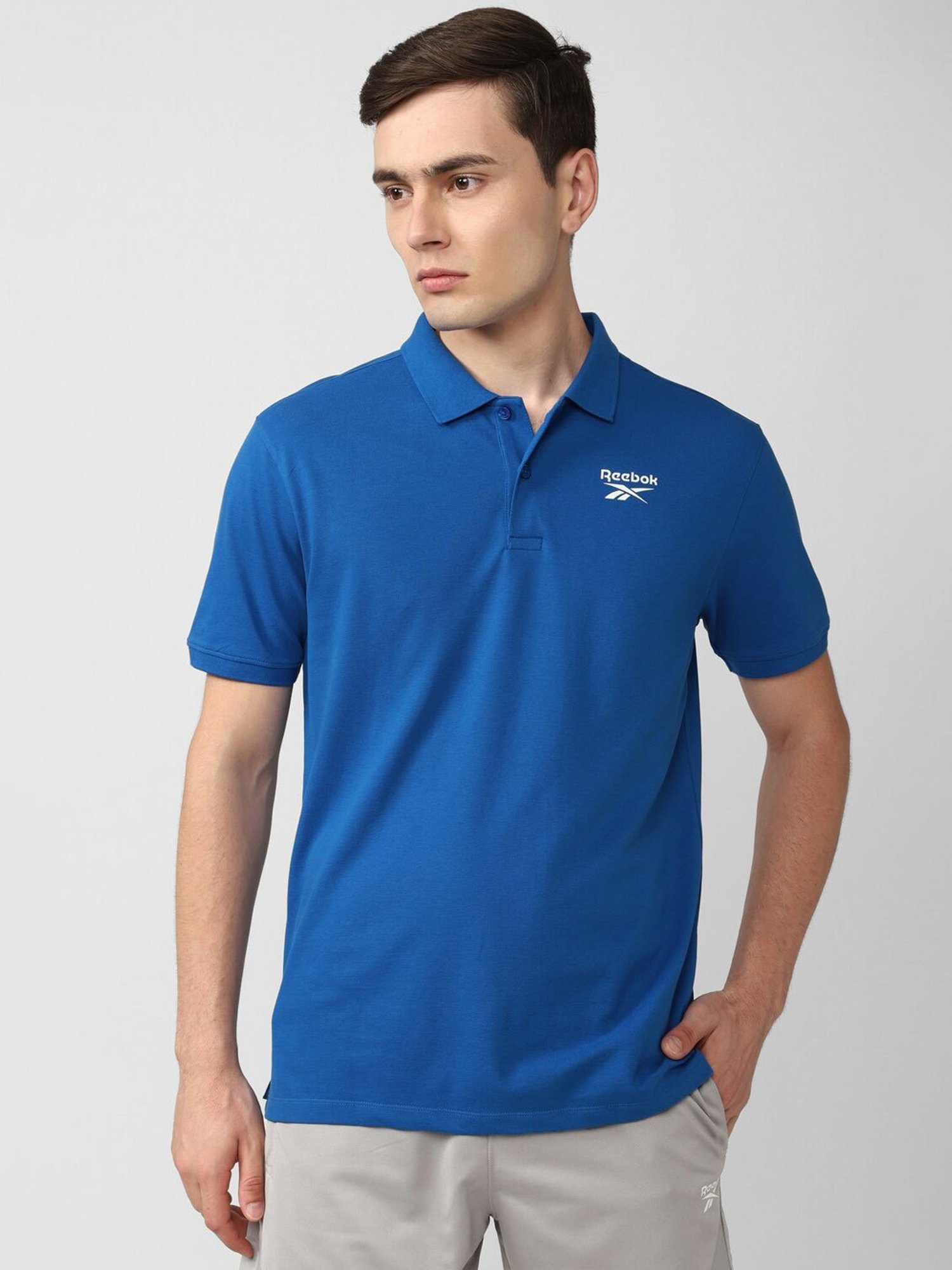 Reebok Blue Cotton Slim Fit Training Sports Polo