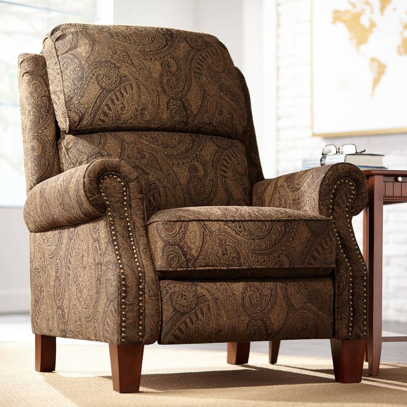 Kensington Hill Beaumont Warm Brown Paisley Push-Thru Arm 3-Way Recliner