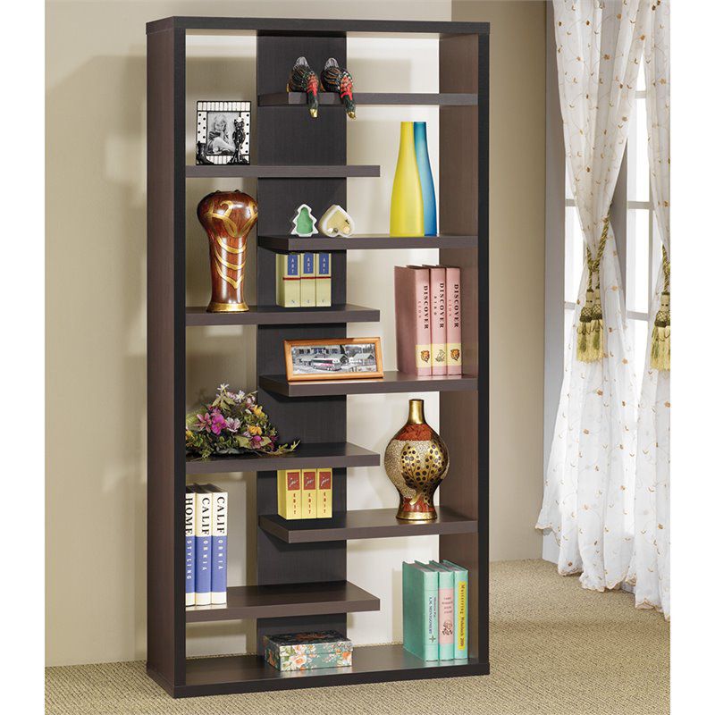 8 Staggered Shelf Bookcase in Cappuccino Brown - Bowery Hill