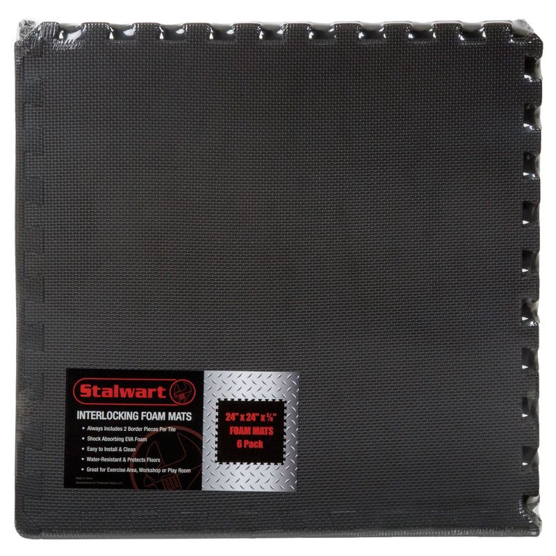 Stalwart 25"x25" 6pk Interlocking EVA Foam Floor Mats Black