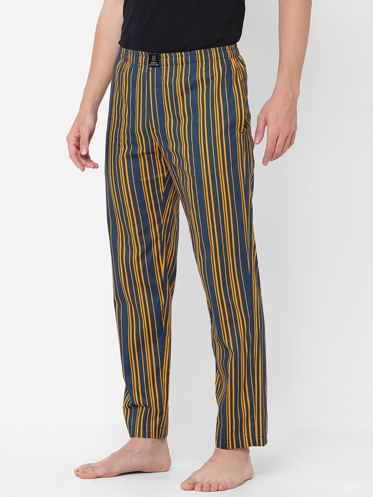 Urban Scottish Yellow Regular Fit Striped Lounge Pants