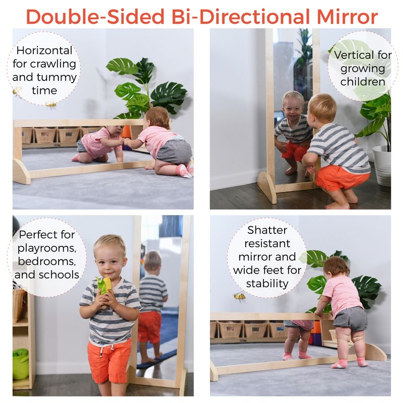 ECR4Kids Double-Sided Bi-Directional Birch Full-Length Floor Mirror for Babies, Toddlers and Kids