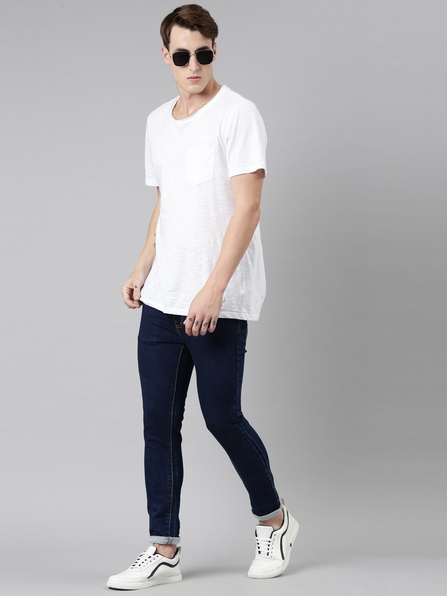 CINOCCI Blue Cotton Slim Fit Jeans