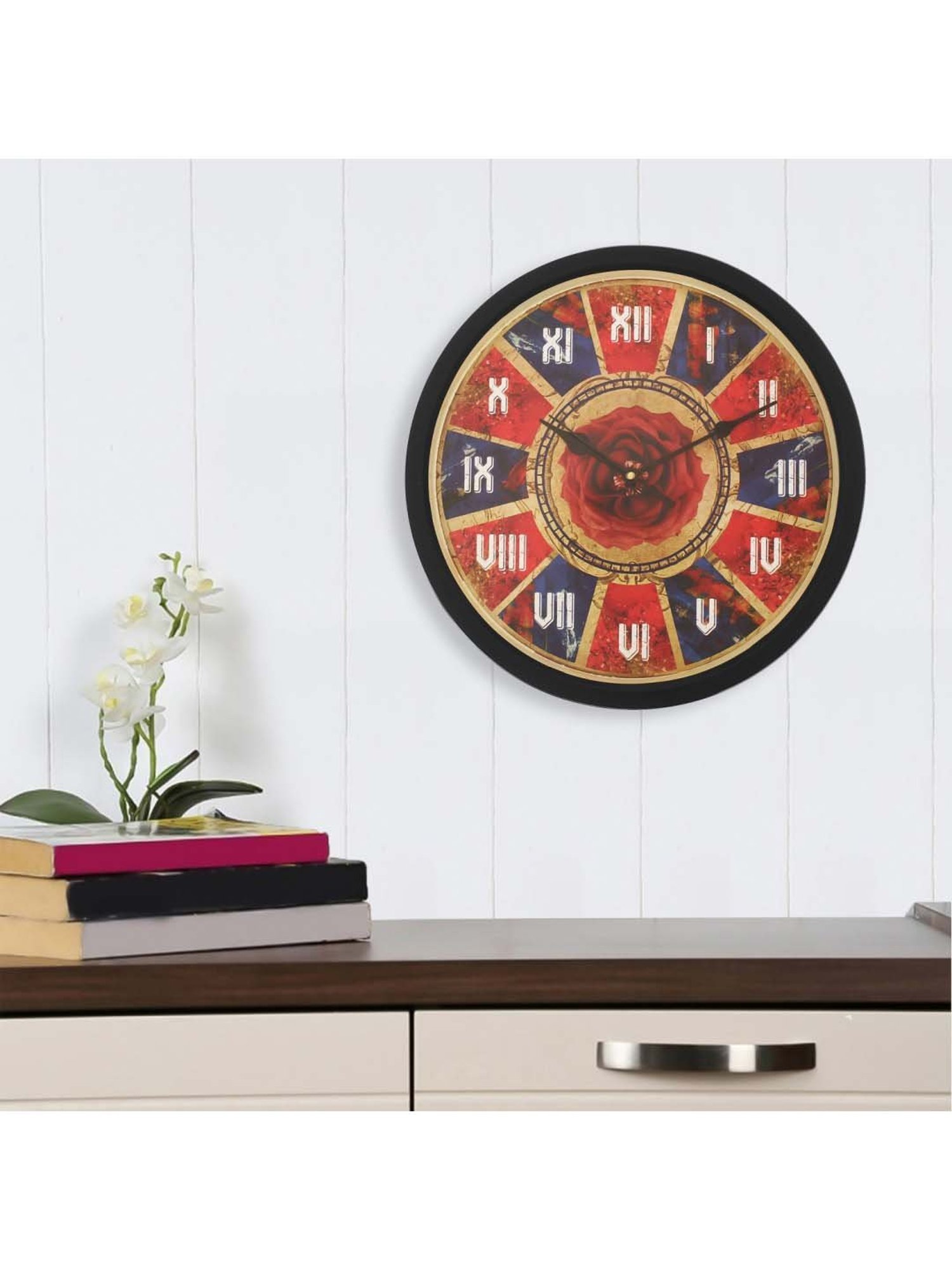 eCraftIndia Designer Round Analog Black Wall Clock