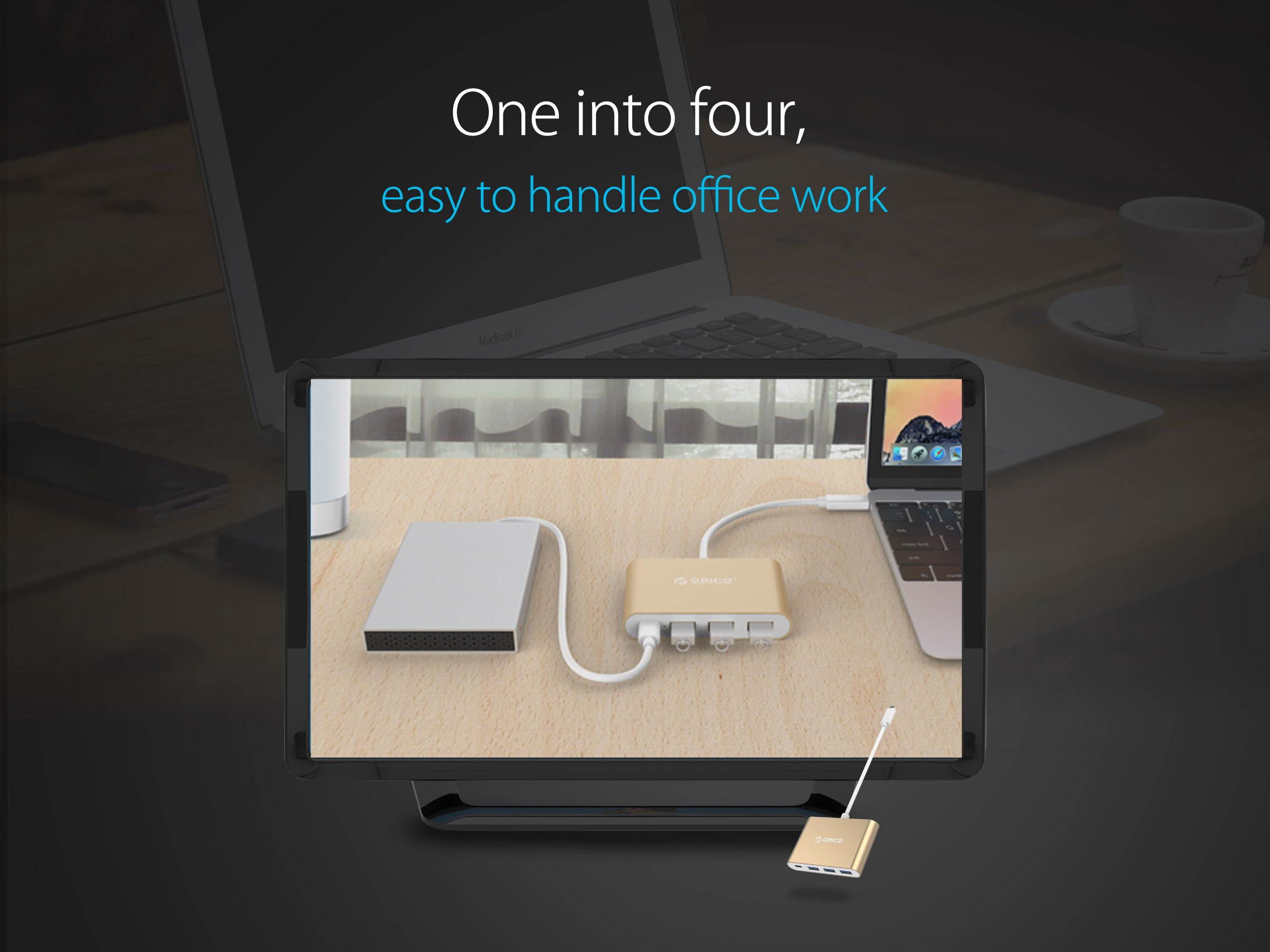 USB 3.1 Type-C HUB with 3 USB 3.0 Porst HUB USB-3.1 Converter Display Adapter Type-C PD Power Delivery Faster USB-C Charging Port with Large Projection for Network Card,Card Reader, U Disk and Mouse