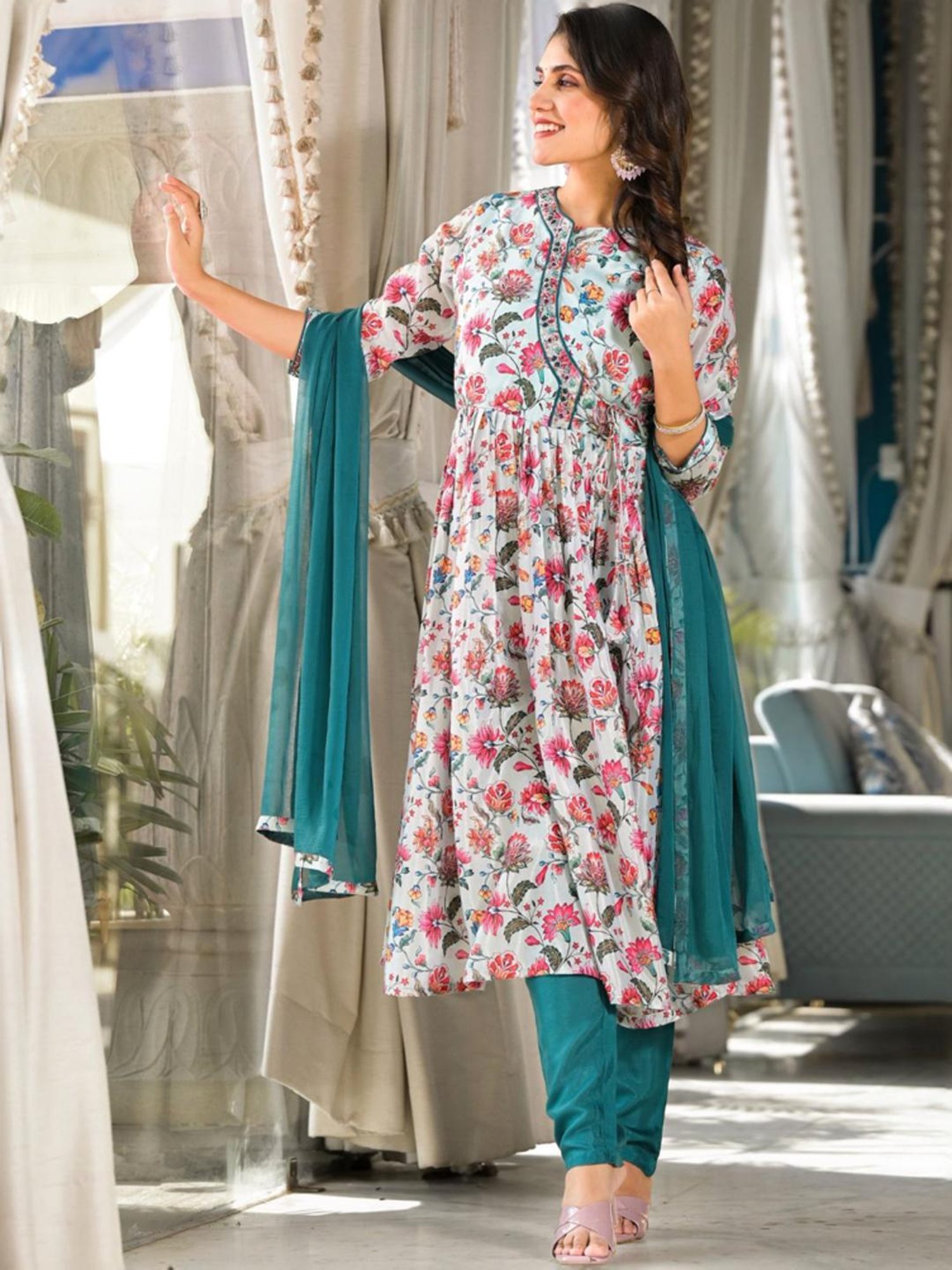 URBAN MYSTIC Black Rayon Embroidered Kurta & Sharara Set