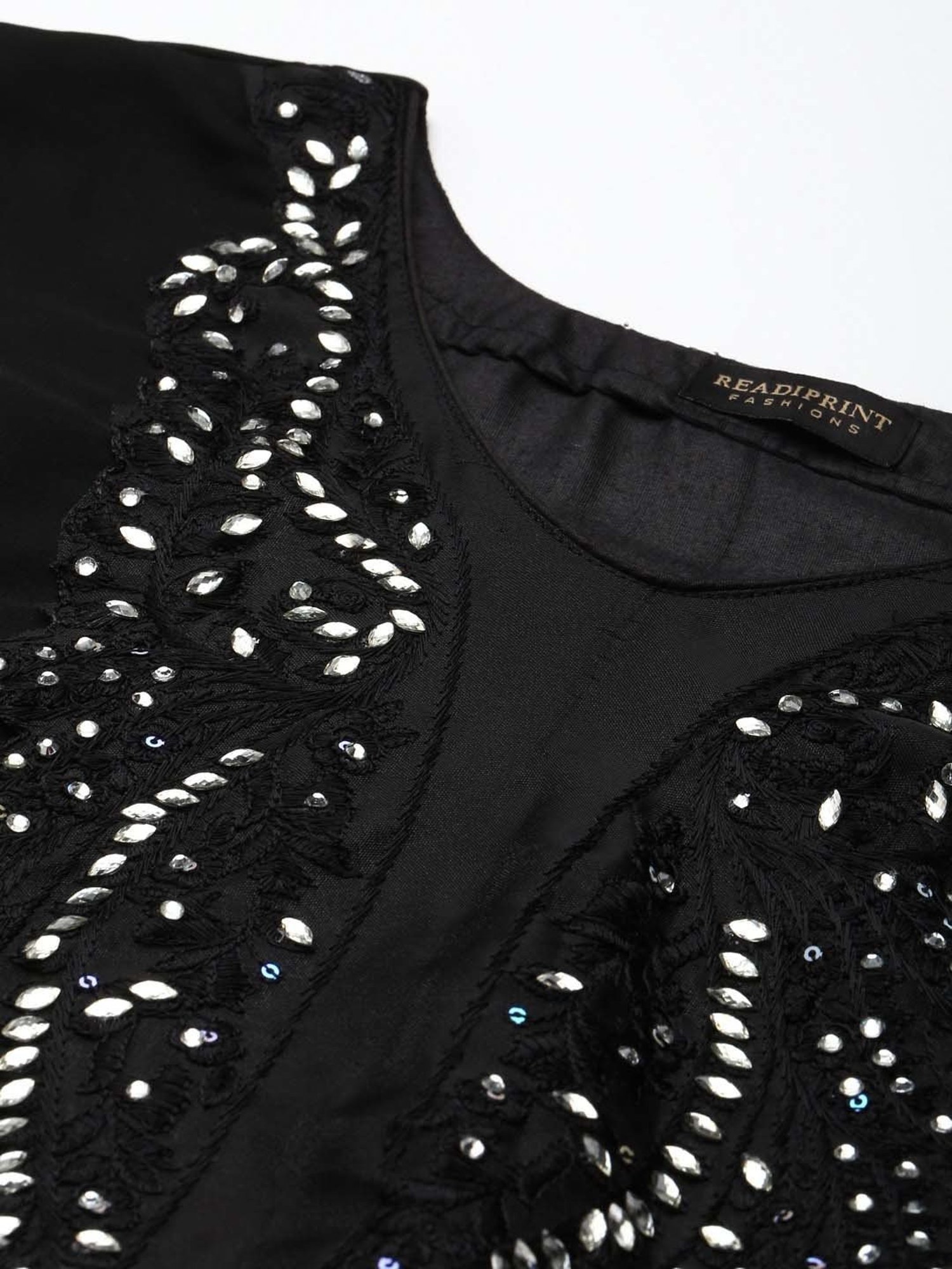READIPRINT FASHIONS Black Embroidered Unstitched Dress Material
