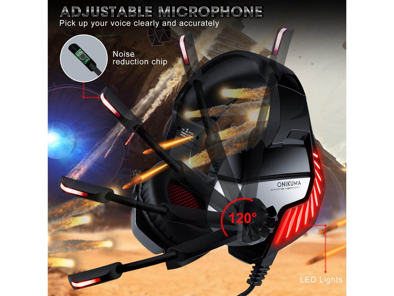 Gaming Headset for PS5 PS4 Controller Xbox One, Noise Cancelling Over Ear Headphones with Mic, 7.1 Surround Sound, Blue LED Light Headset for NS PC Mac Laptop