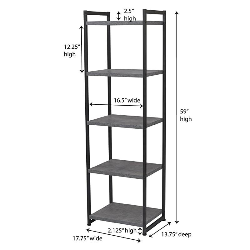 Slate 5 Tier Storage Tower Shelves Black Frame
