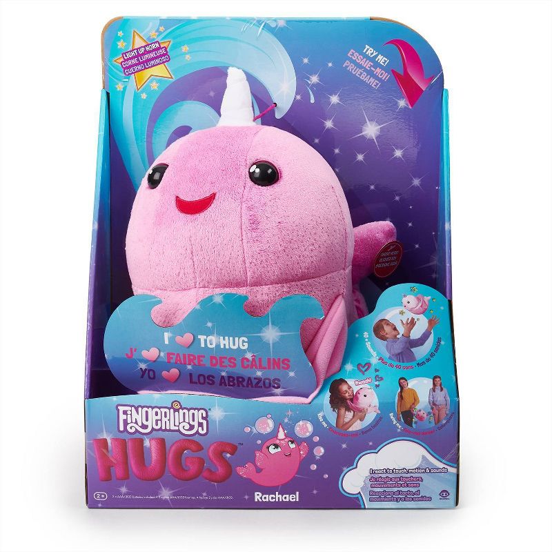 Fingerlings HUGS - Rachel (Pink Glitter) - Interactive Plush Narwhal - By WowWee