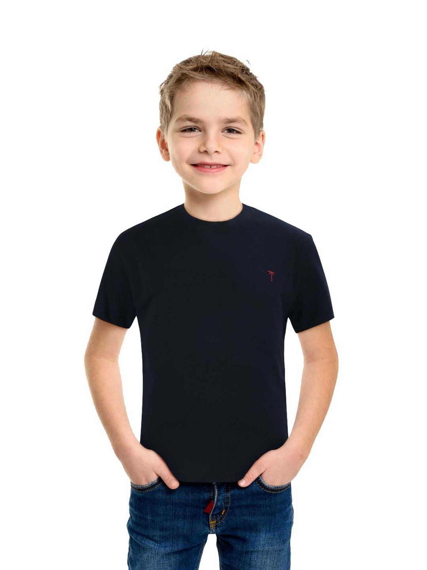 Palm Tree Kids Black Cotton Regular Fit T-Shirt