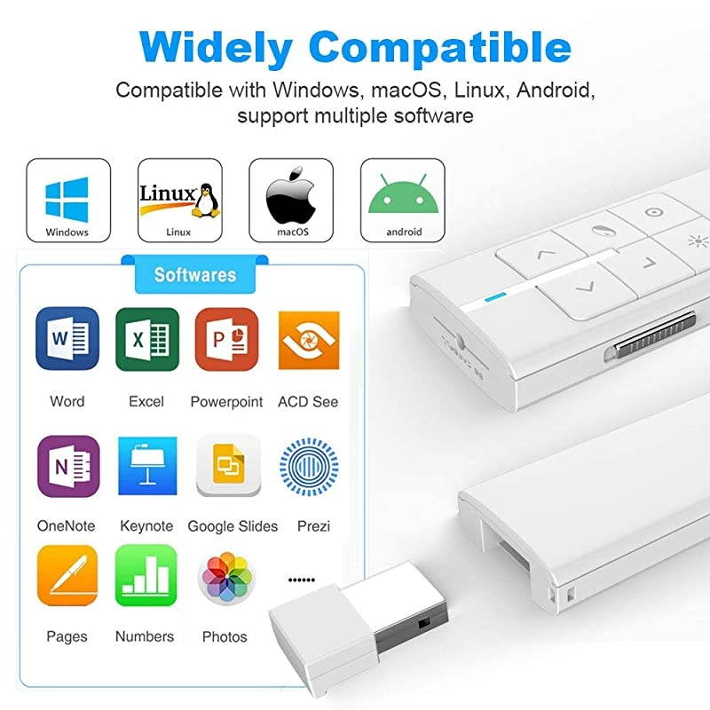 N99 Wireless Presenter Mouse Pointer, 2.4GHz Presentation Clicker Rechargeable PPT PowerPoint Clicker for Powerpoint Presentation Remote Slide Advancer, Support Hyperlink/Volume/Pause/Mac