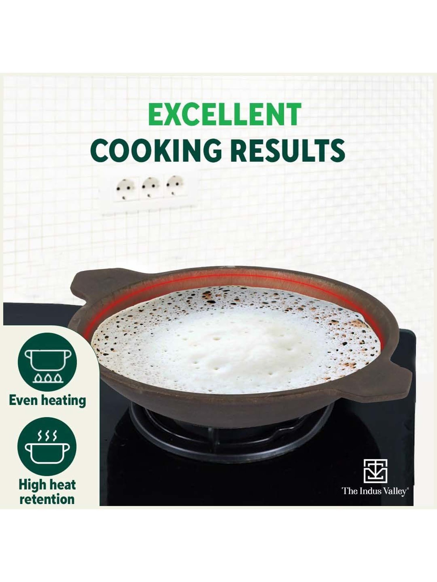 The Indus Valley Black Cast Iron 22.09 cm Vellapam Pan (0.5 L)