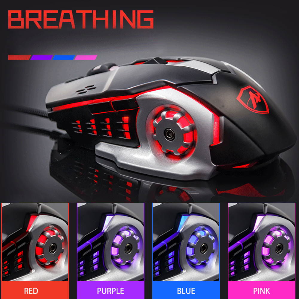 AJAZZ AJ-110 Gaming Laser Mouse USB Wired Mouse 4 Adjustable DPI Levels 3200DPI with Breathing LED Light 6 Buttons for Laptop