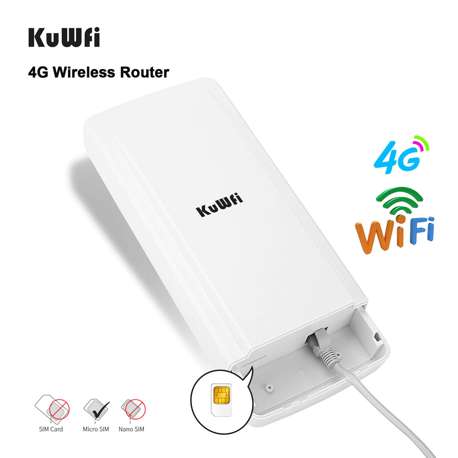 KuWFi Outdoor 4G LTE Router with 48V POE Adapter Outdoor Waterproof 4G LTE CPE Router with Sim Card Slot Gateway/Brigge/Wireless ISP Mode Support B2/B4/B5/B12/B17 Network Band AT&T/T Mobile