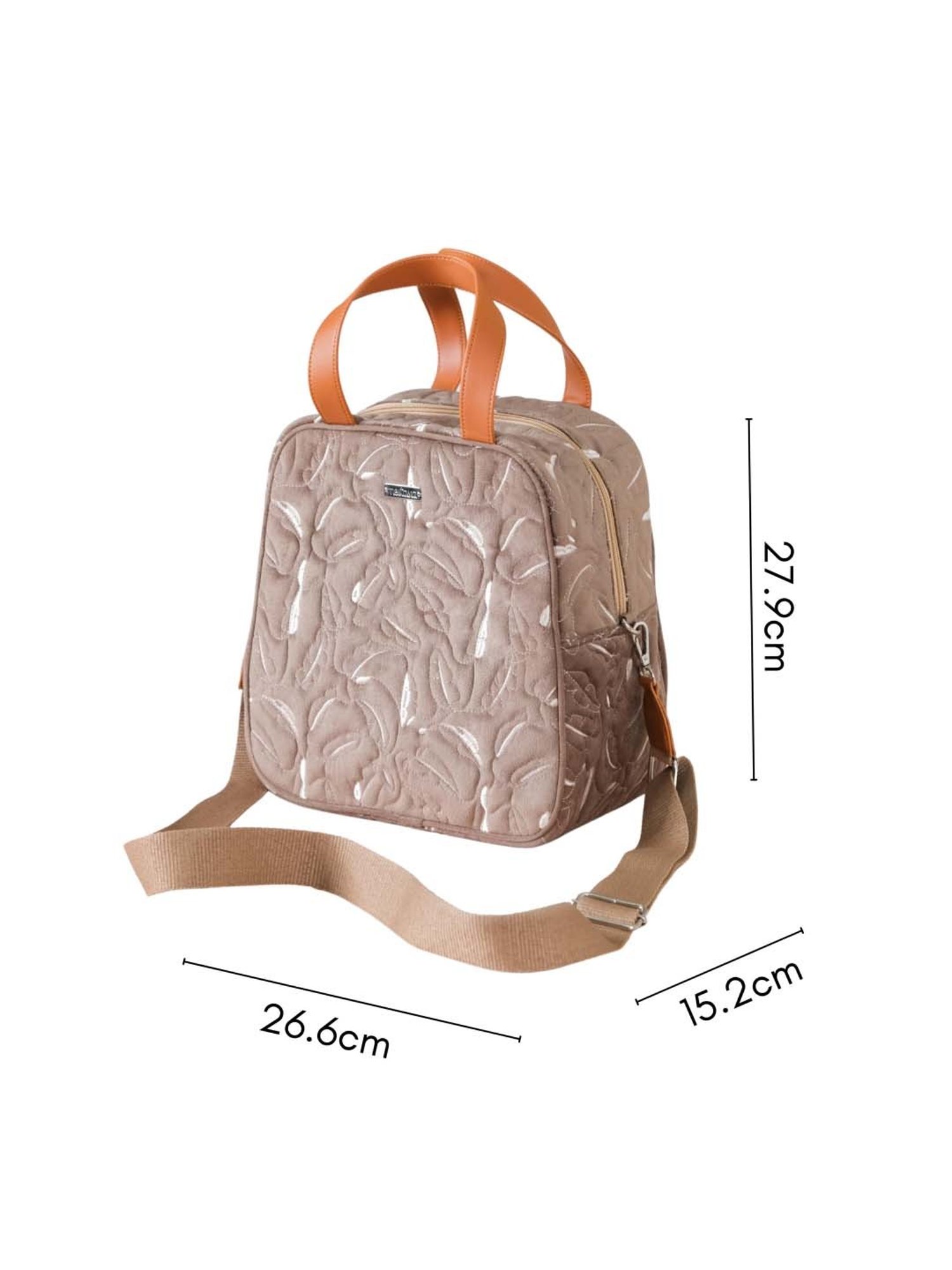 Nestasia High-Quality Insulated Velvet Beige Lunch Bag With Adjustable Shoulder Strap & Handles