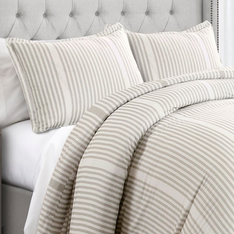 3pc Full/Queen Drew Stripe Duvet Cover Set Taupe - Lush Décor