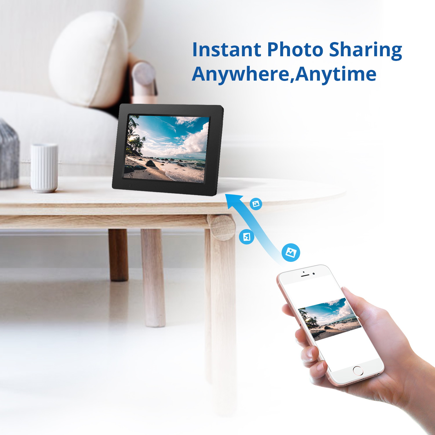 iDeaPLAY DF801 7.85 inch WiFi Digital Photo Frame, 1024x768 HD Display, 8GB Internal Storage, iOS & Android App, Support Photo, Music, Built-in Speaker