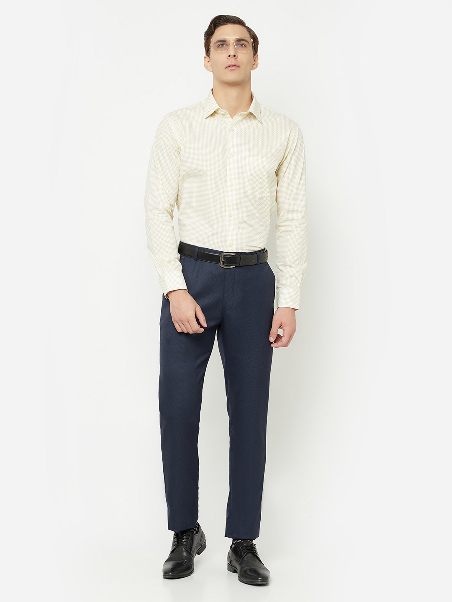 Cantabil Navy Blue Cotton Regular Fit Trousers