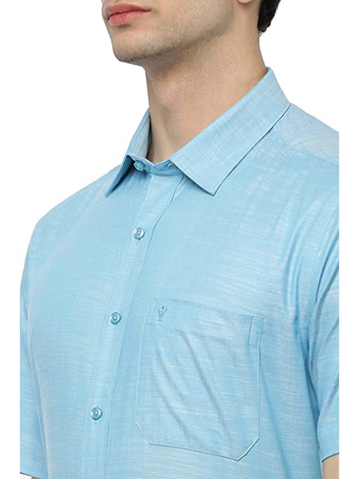 Ramraj Blue Cotton Slim Fit Self Pattern Shirt