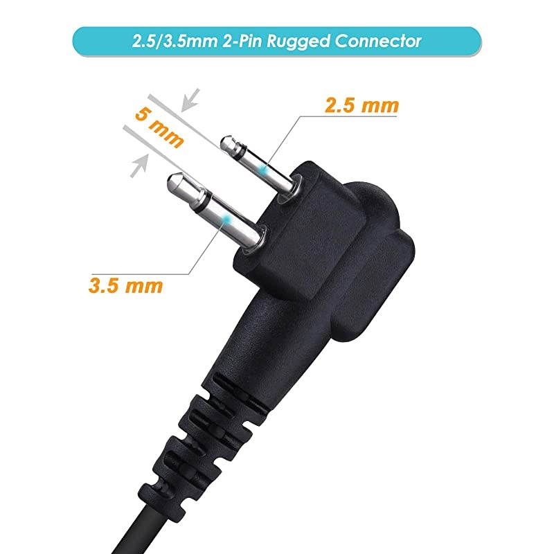 2 Pack Walkie Talkie Earpiece Mic PTT Compatible with Motorola 25mm+35mm 2Pin Thicker Reinforced Cable Walkie Talkie Headset CRing Earloop
