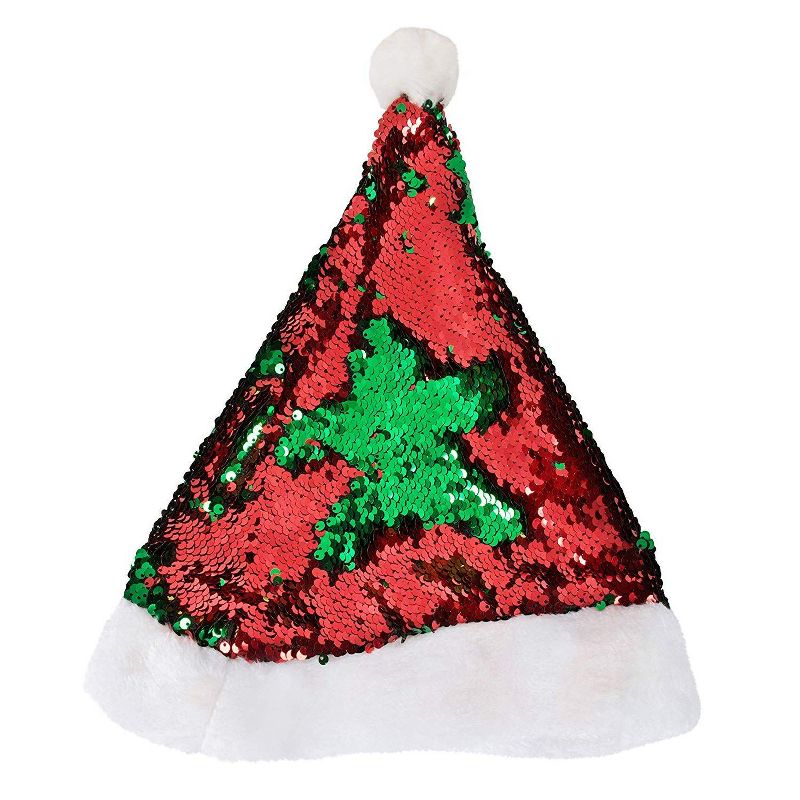 Juvale 2 Pack Christmas Party Hats, with Magic Reversible Sequin (Red & Green, 22.7 x 13 in)