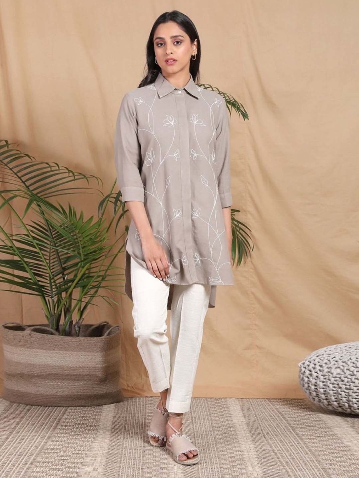 Mushio Brown Leher Handwoven Cotton Shirt