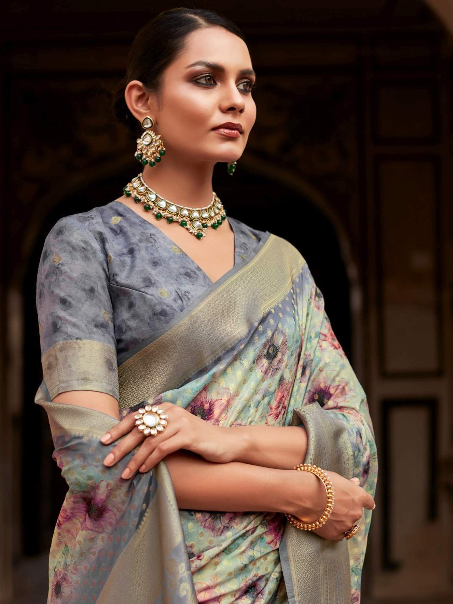 Saree Mall Blue Woven Saree With Unstitched Blouse