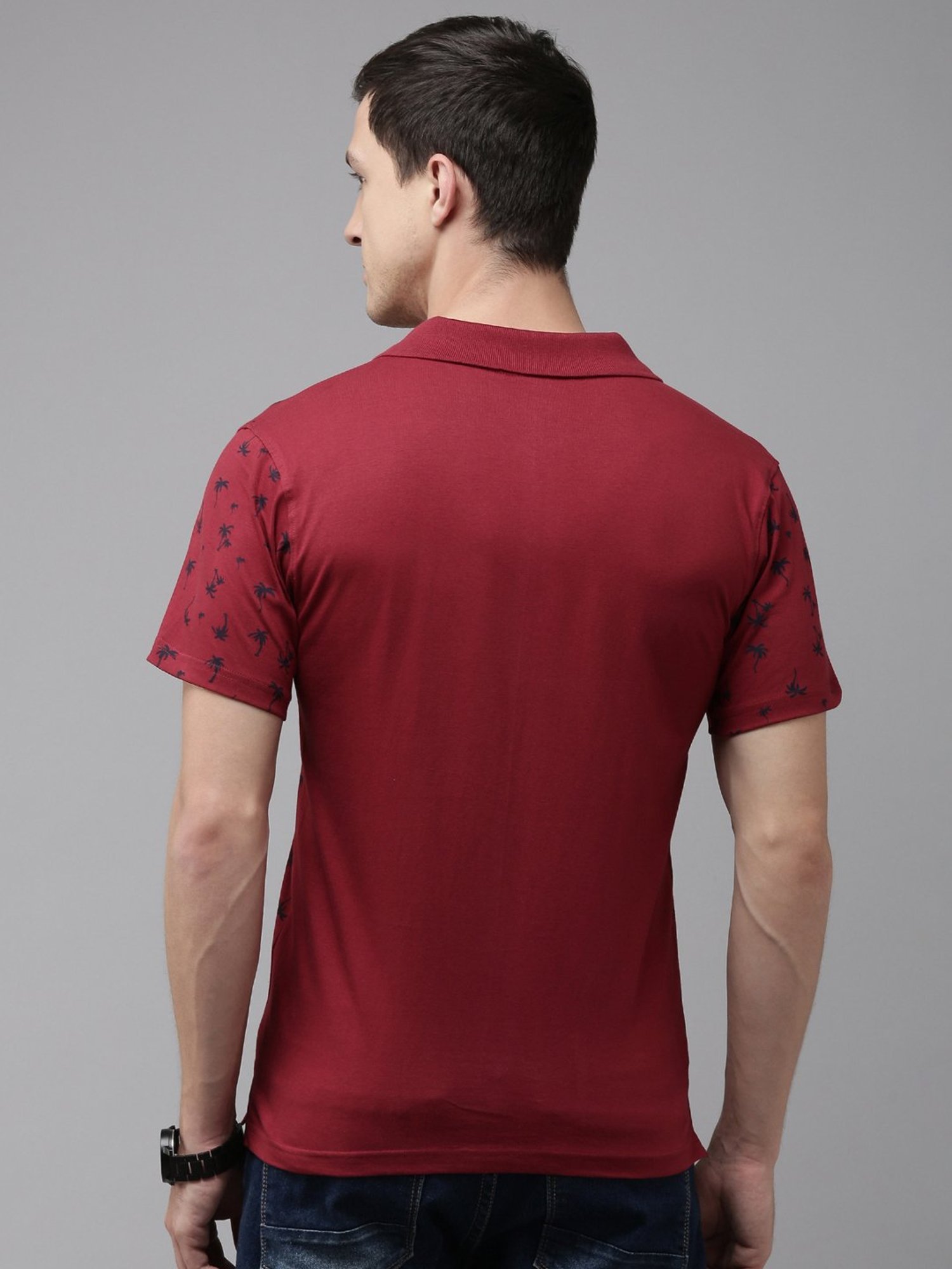 Kryptic Maroon Regular Fit Printed Polo T-Shirt