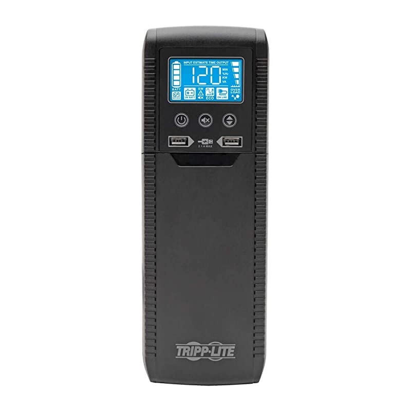 1000VA 600W ECO-Friendly UPS Battery Backup, AVR Protection, LCD Display, Line-Interactive, 8 Outlets and 2 USB Charging Ports, 120V, Tel Protection (ECO1000LCD)