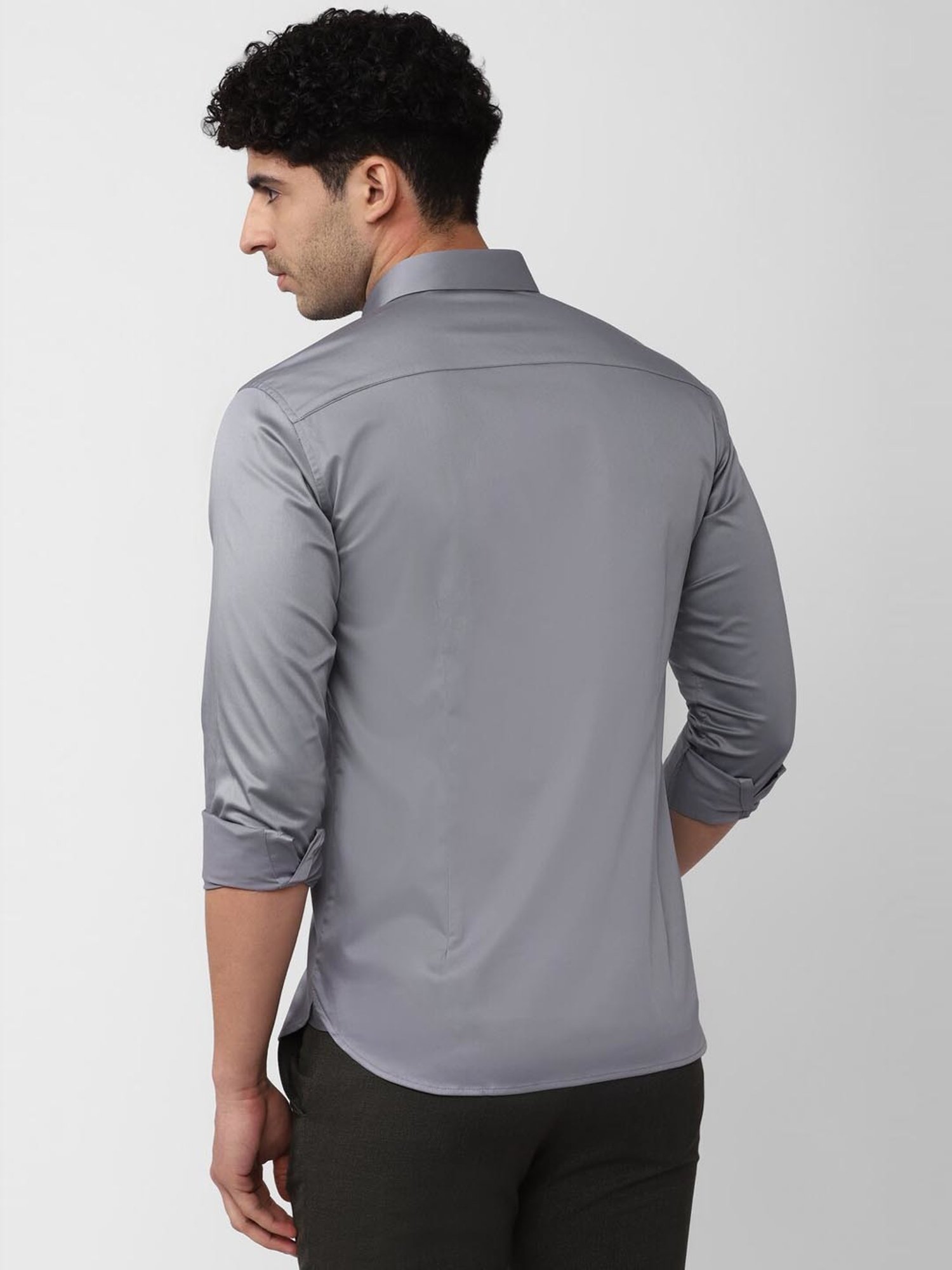 V Dot Grey Cotton Slim Fit Shirt