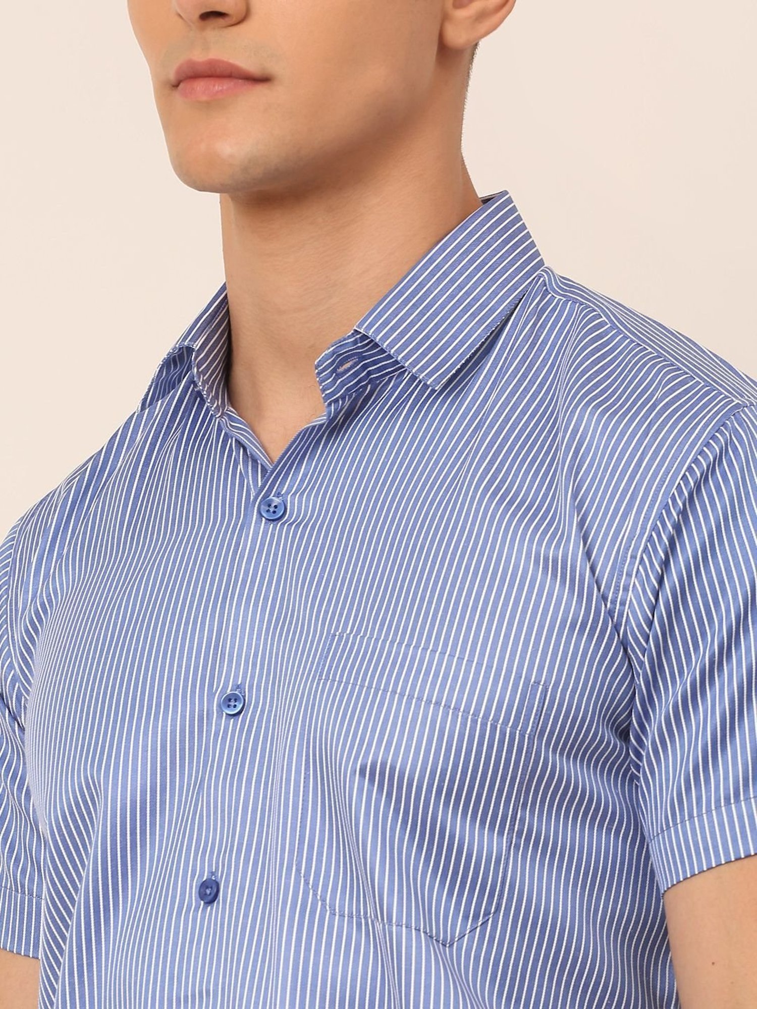 Jainish Blue Regular Fit Striped Shirt
