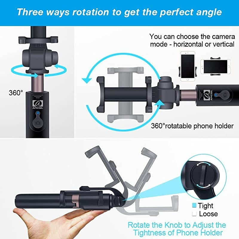 2-in-1 Extendable Selfie Stick Monopod Tripod Stand with Wireless Remote Shutter for iPhone 11/11 Pro/11 Pro Max/XS/XS Max/XR/X/8/8+, Galaxy Note 10/10+/S10/S10+, OnePlus, Huawei and More