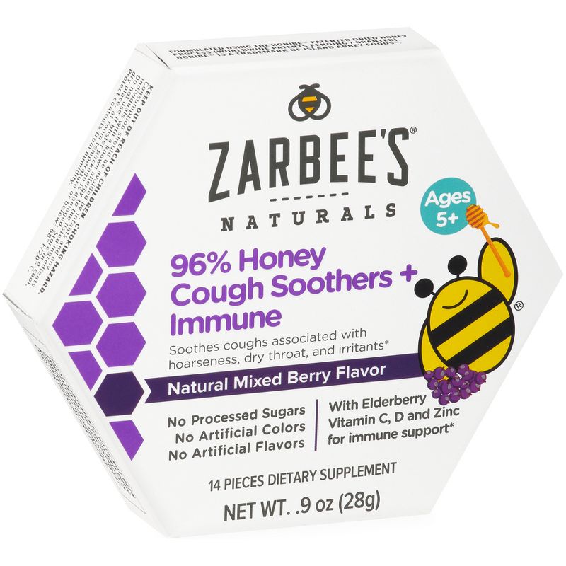 Zarbee's Naturals 96% Honey Cough Soother + Immune Support Lozenges - Mixed Berry - 14ct