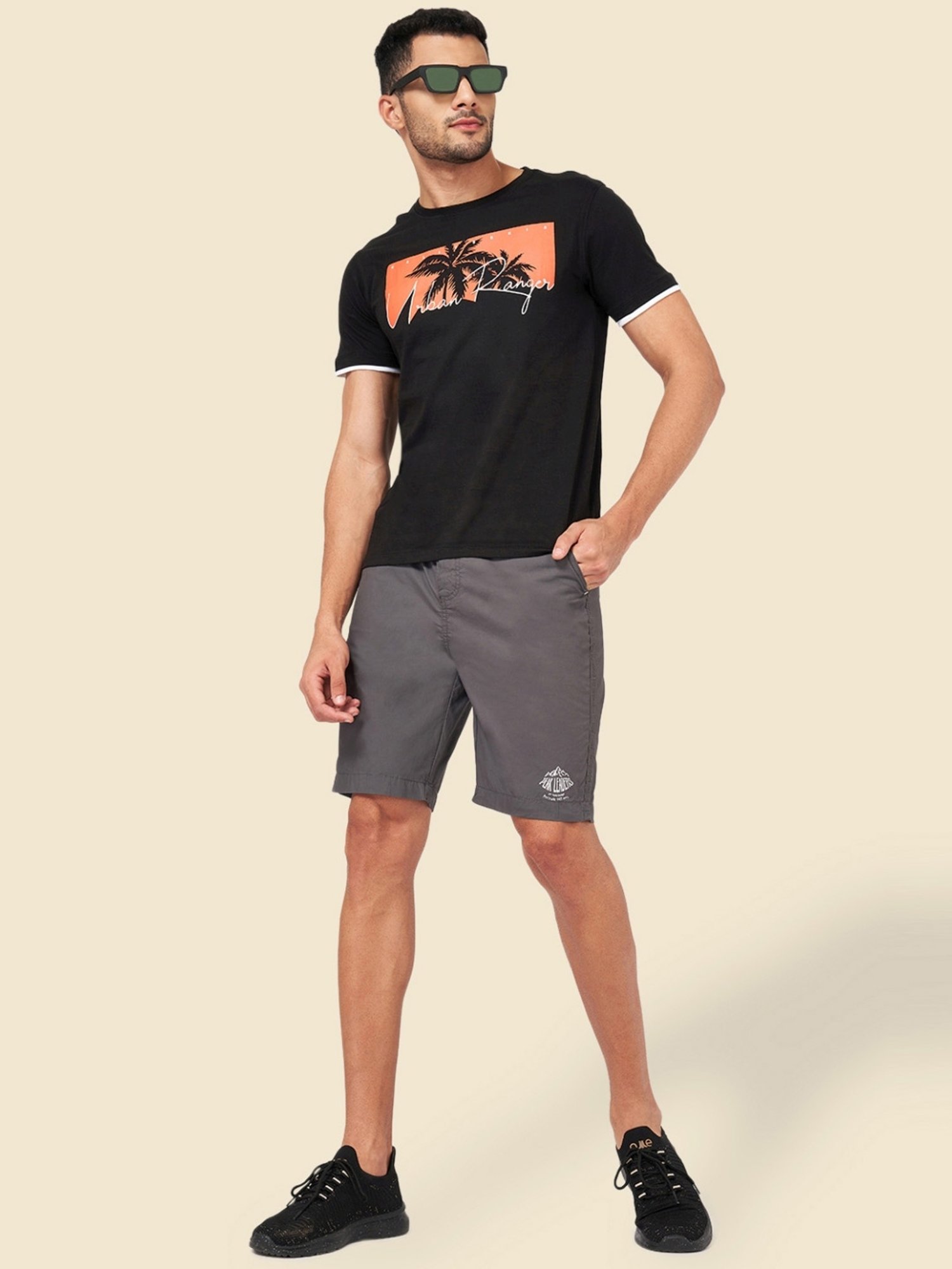 Urban Ranger by Pantaloons Charcoal Cotton Slim Fit Shorts