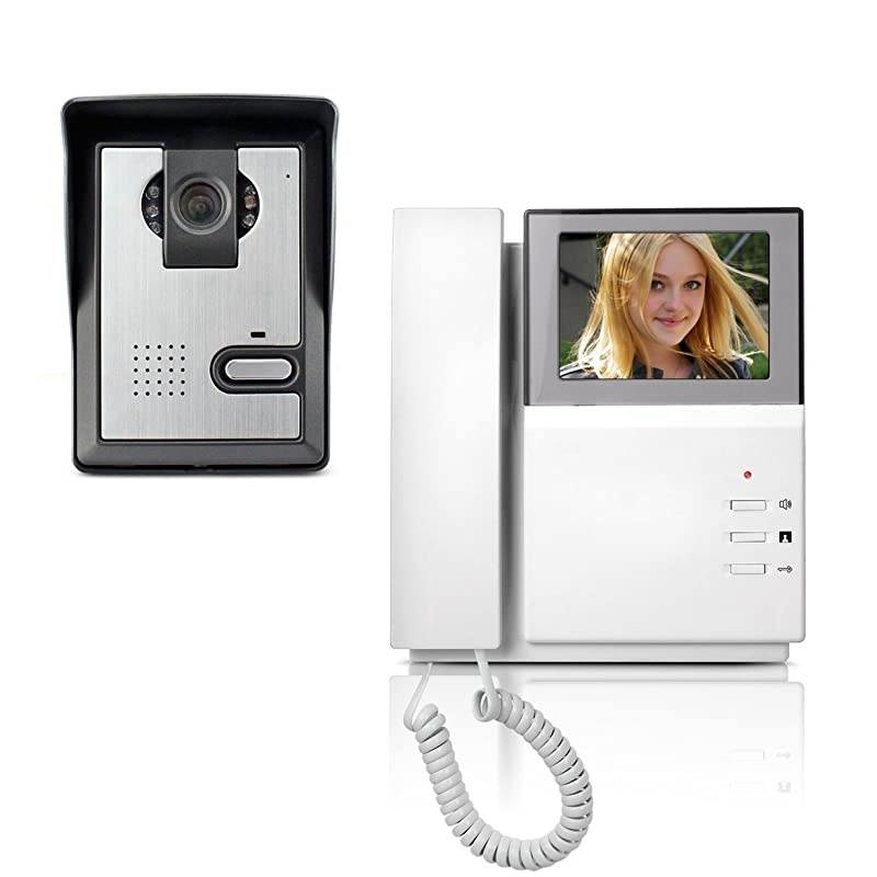 Video Door Phone System 43 Inches Clear LCD Monitor Wired Video Intercom Doorbell Kits IR Night Vision Camera Door Intercom Doorphone Telephone style for Home Improvement