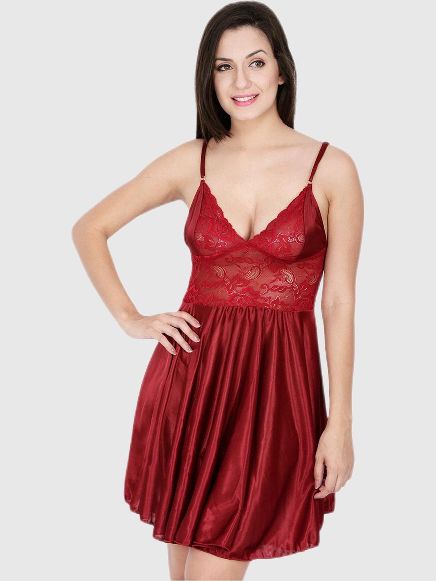 Secret Wish Maroon Lace Night Dress