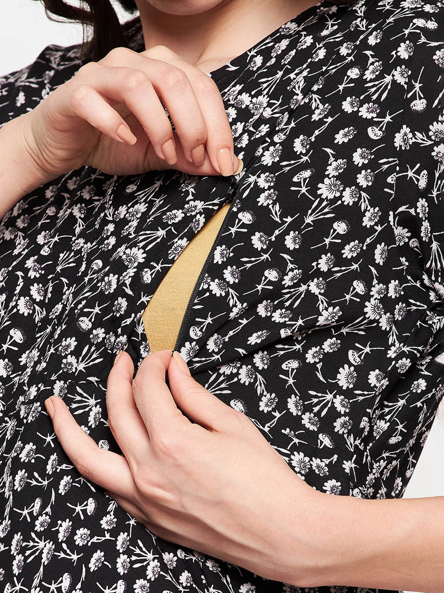 Hypernation Black Rayon Floral Print Maternity Dress