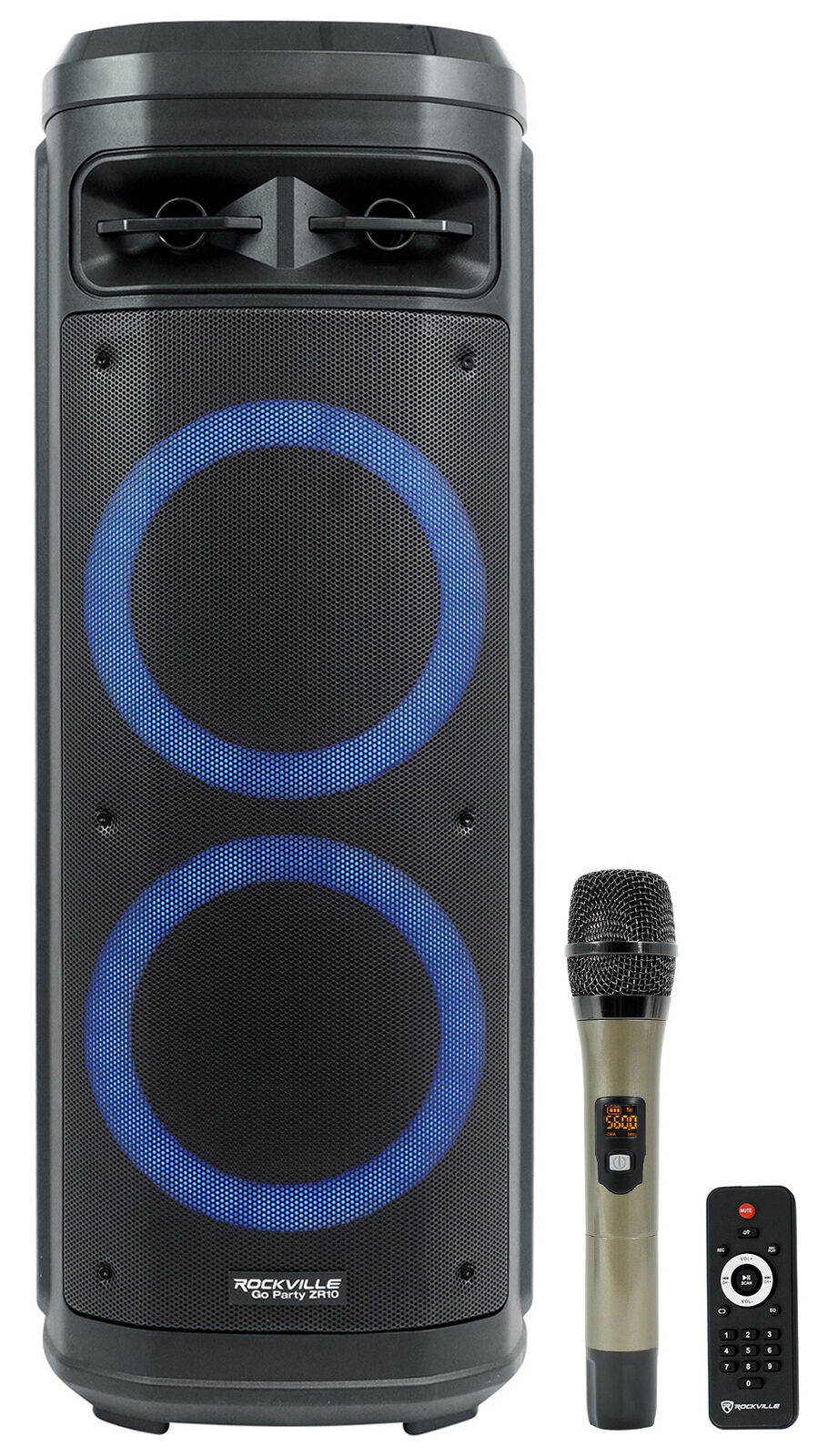 Go Party ZR10 Dual 10" Portable Wireless LED Bluetooth Speaker+UHF Mic
