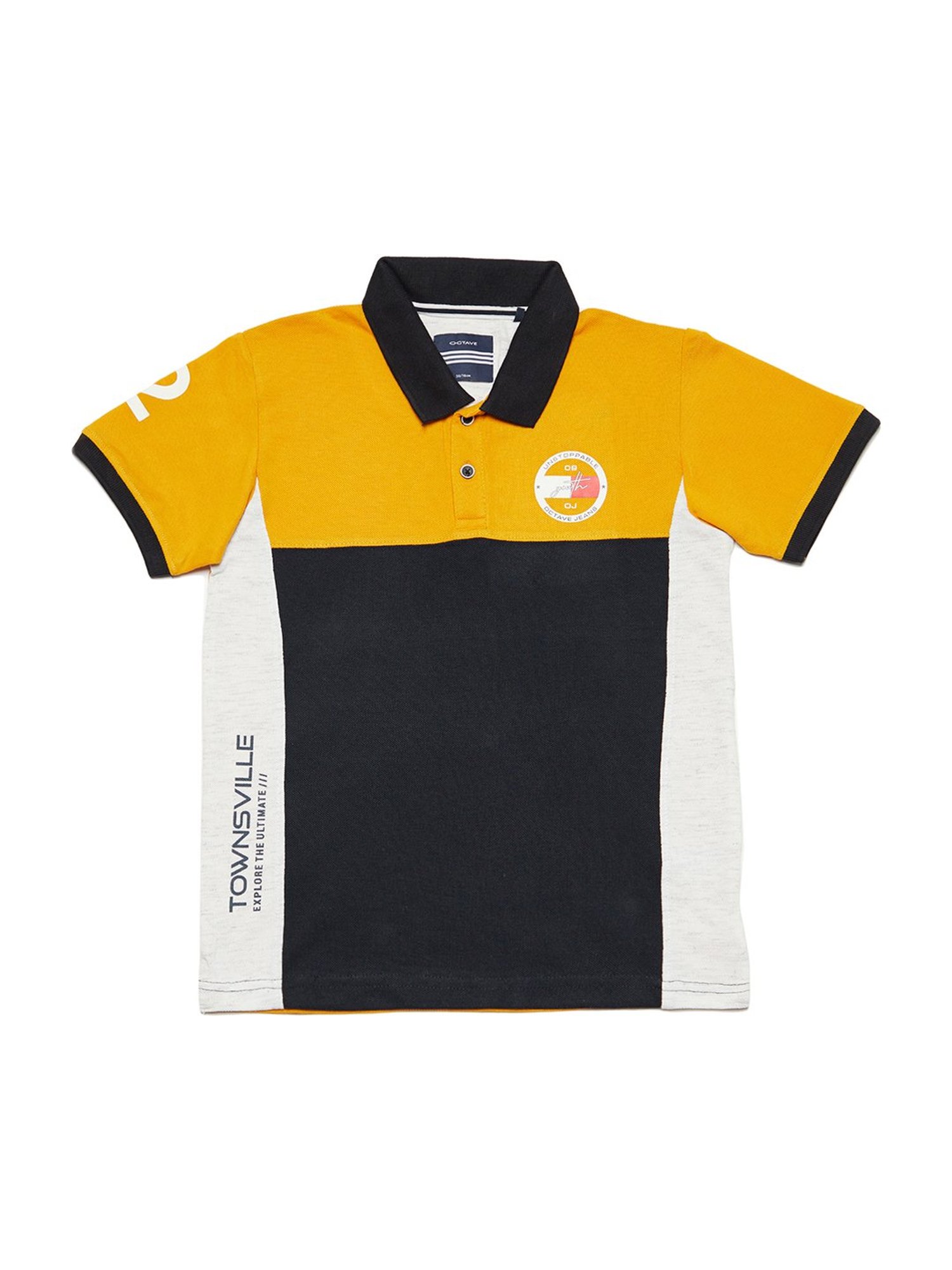 Octave Kids Mustard Cotton Color Block Pattern Polo T-Shirt