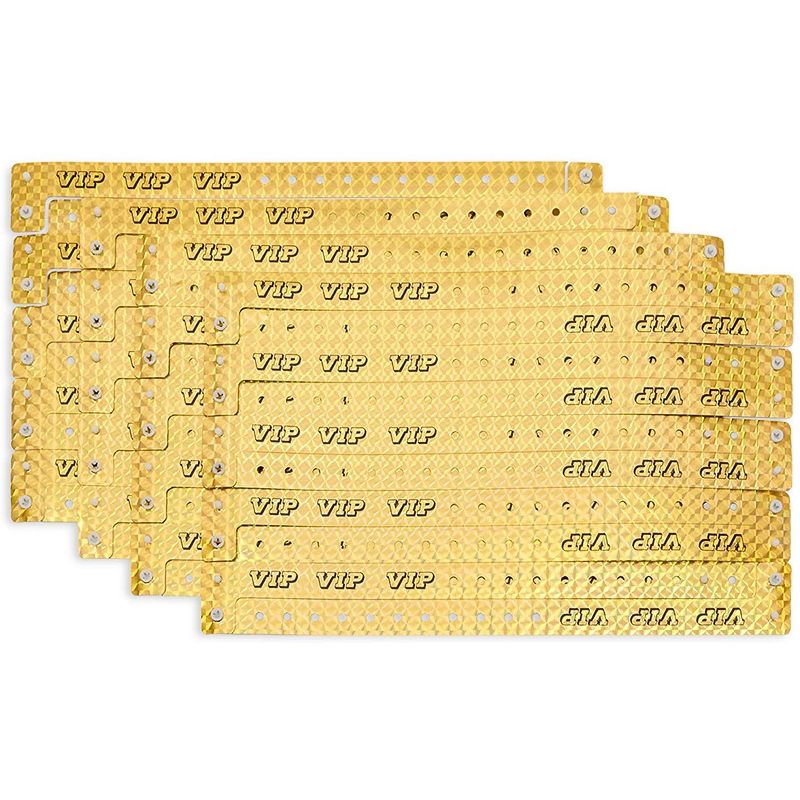 Okuna Outpost 100 Pack VIP Wristbands, Gold Bracelets for Events (9.75 x 0.65 in)