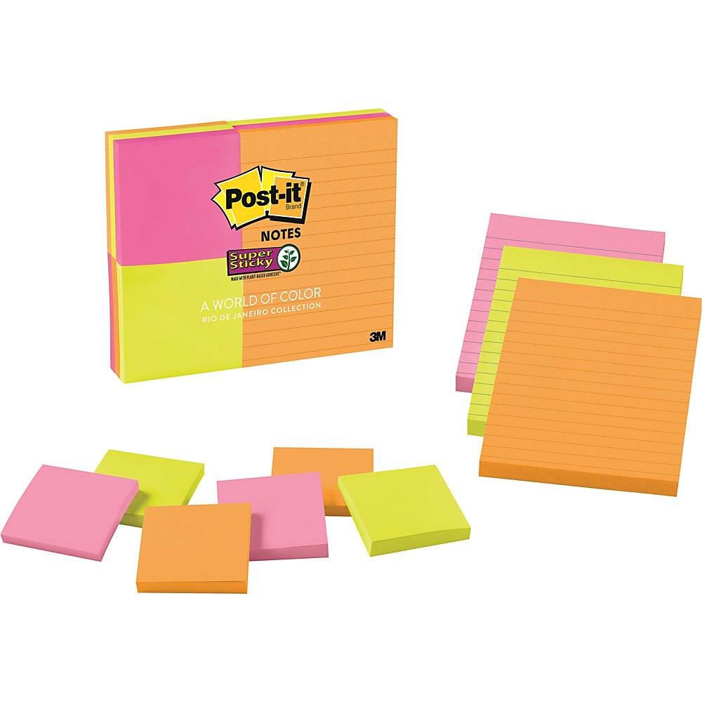 Post it&reg; Super Sticky Notes, Assorted Sizes, Rio de Janeiro, Pack Of 13 Pads