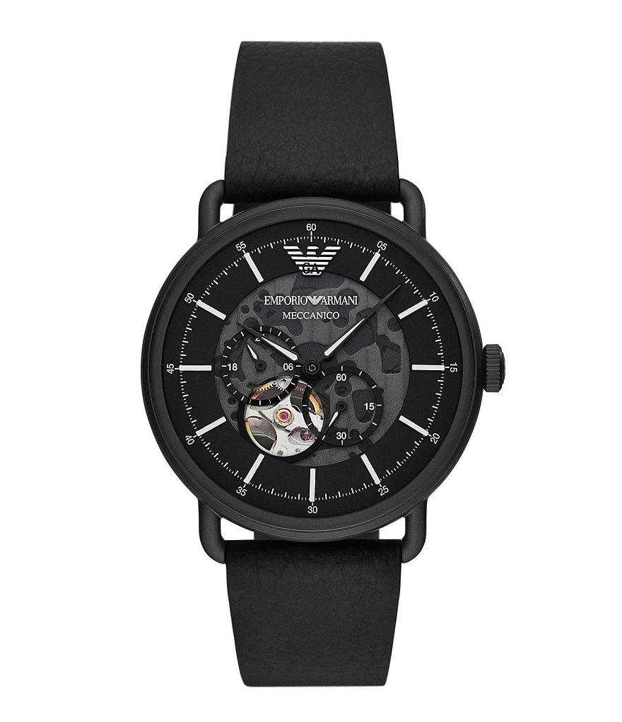 Emporio Armani Men's Multifunction Black Leather Watch