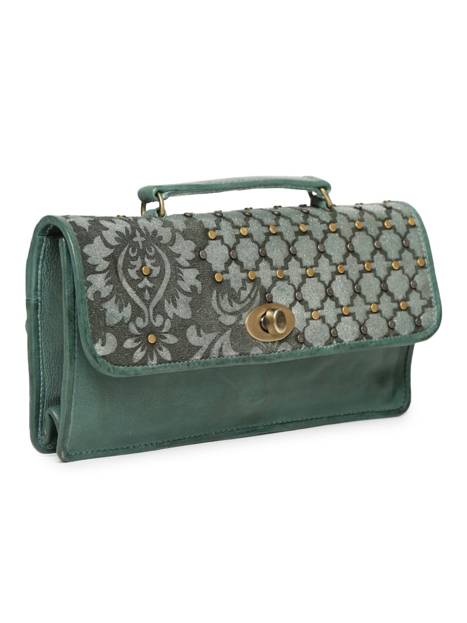 Art N Vintage Luminosa Olive Leather Embellished Small Sling Handbag